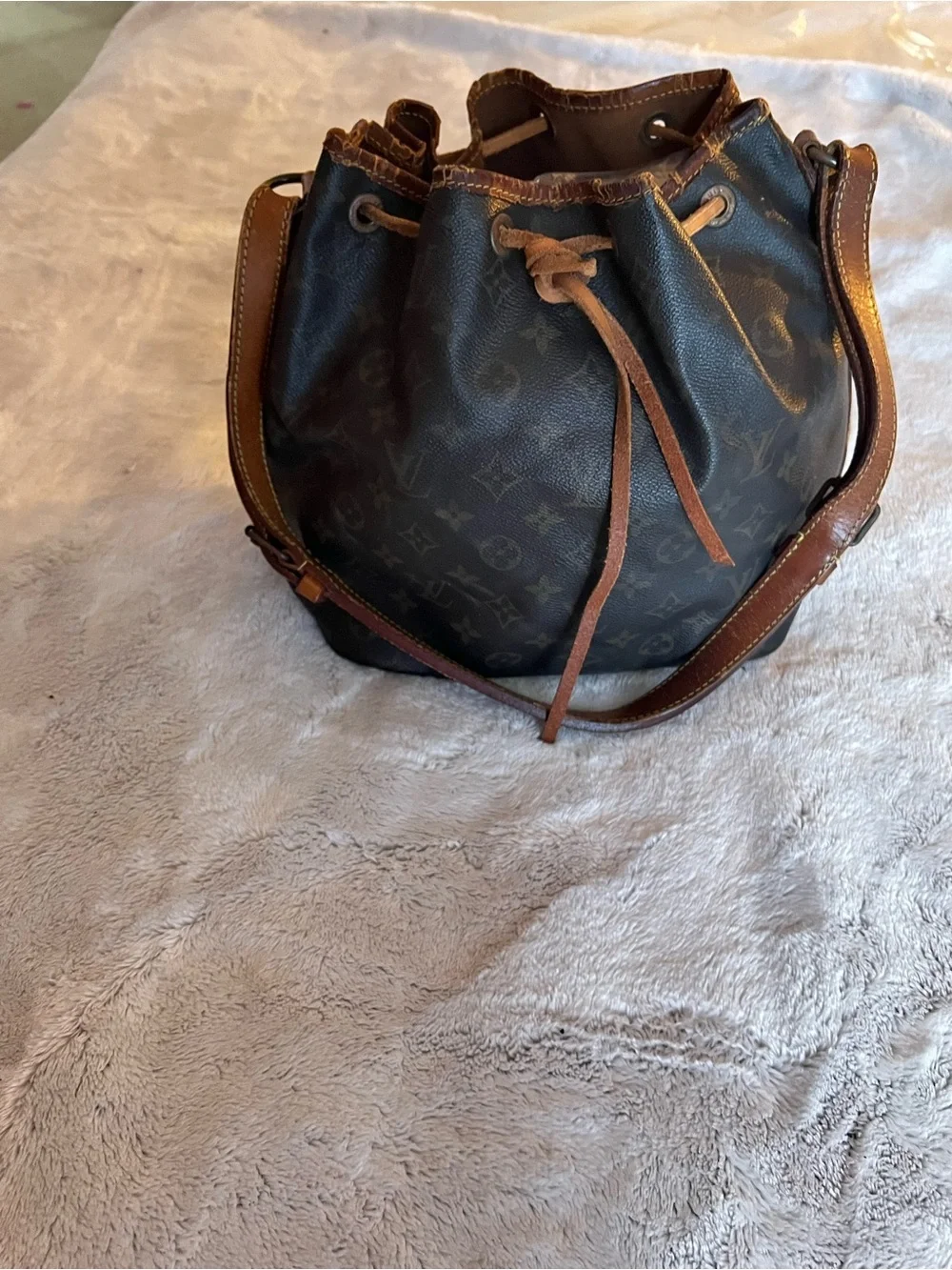 Louis Vuitton Brown Monogram Drawstring Shoulder Bag with Tan Trim